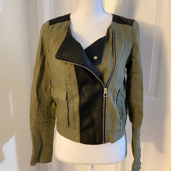 Zara Trafaluc Linen Faux Leather Motorcycle Jkt Sm - Picture 2 of 8